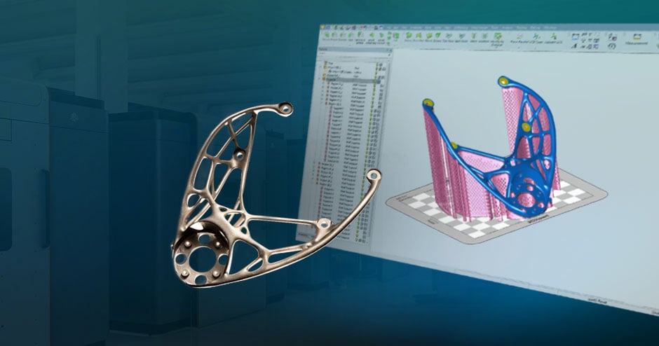una schermata software accanto a una parte stampata in 3D