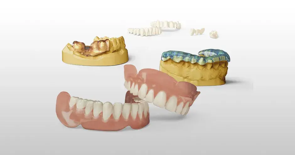 and assortment of 3d printed prosthodontics and finished dental work