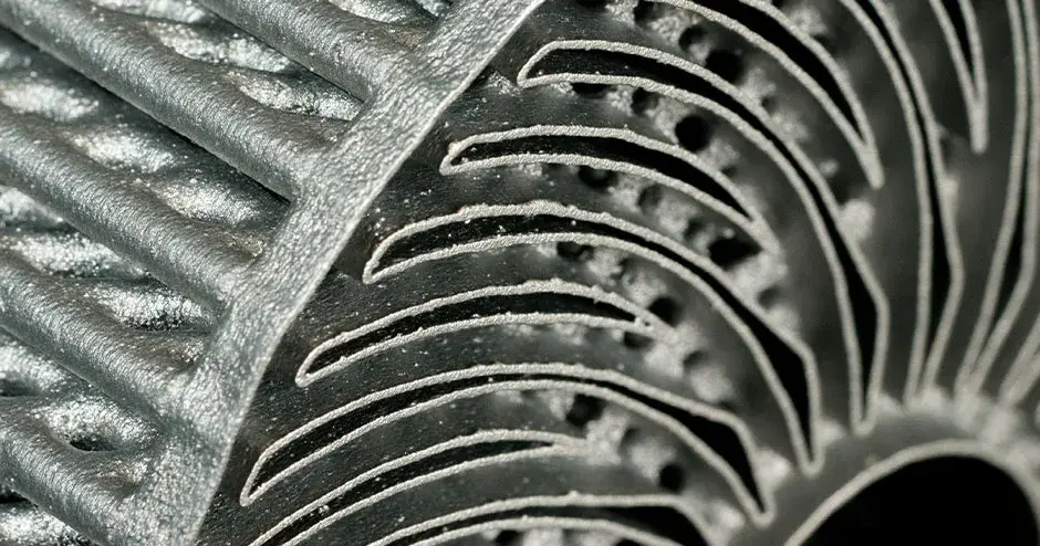 Primo piano dello scambiatore di calore Laserform per il settore aerospaziale