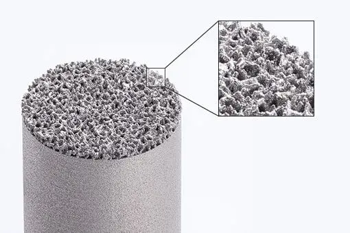 Vista dell’interno di un dispositivo medico stampato in 3D in metallo con struttura porosa