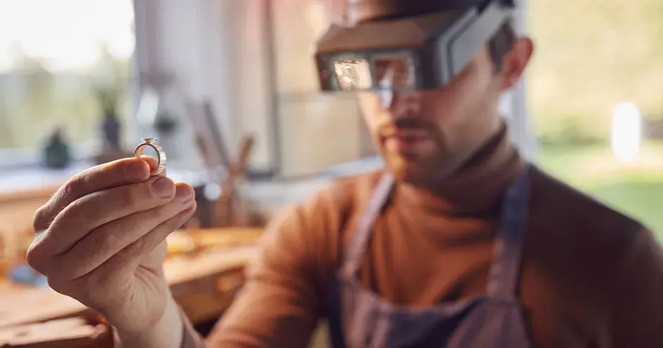 un gioielliere che regge un anello