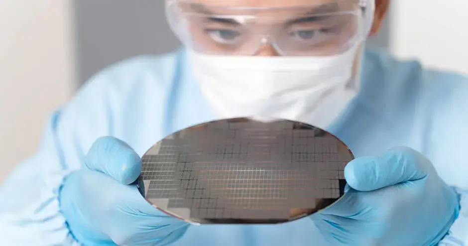 una persona in abiti protettivi con una parte stampata in 3D