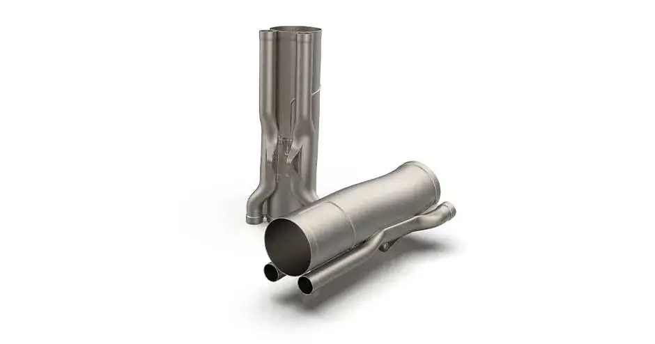 scarico dmp laserform ti-gr23 (A) in posizione verticale sullo sfondo e in posizione inclinata frontalmente