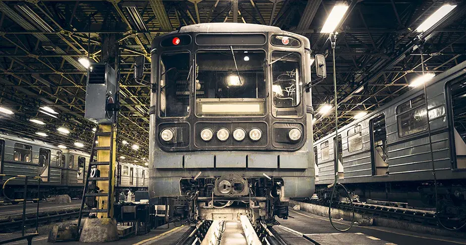 Treno della metropolitana fermo sulle rotaie per la manutenzione