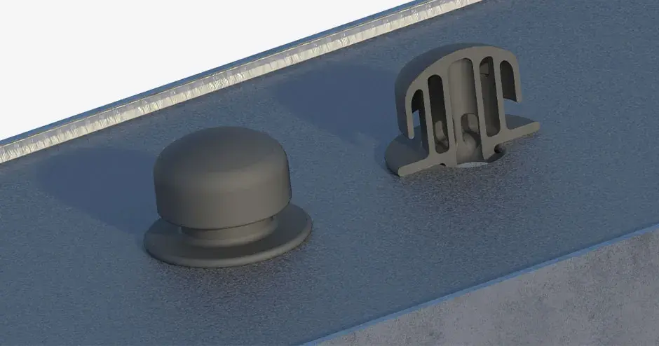 Tappo di sfiato di una scatola cambio stampato in 3D e sezione trasversale che mostra i passaggi interni.