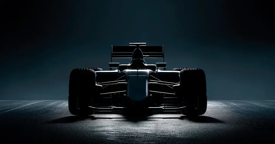 F1 car with intense lighting on a dark backround