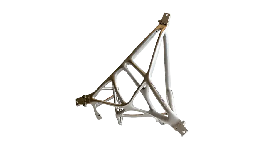 Staffa per applicazioni aerospaziali in metallo stampato in 3d con LaserForm AlSi7Mg0.6 (A) - progettazione Thales Alenia Space 