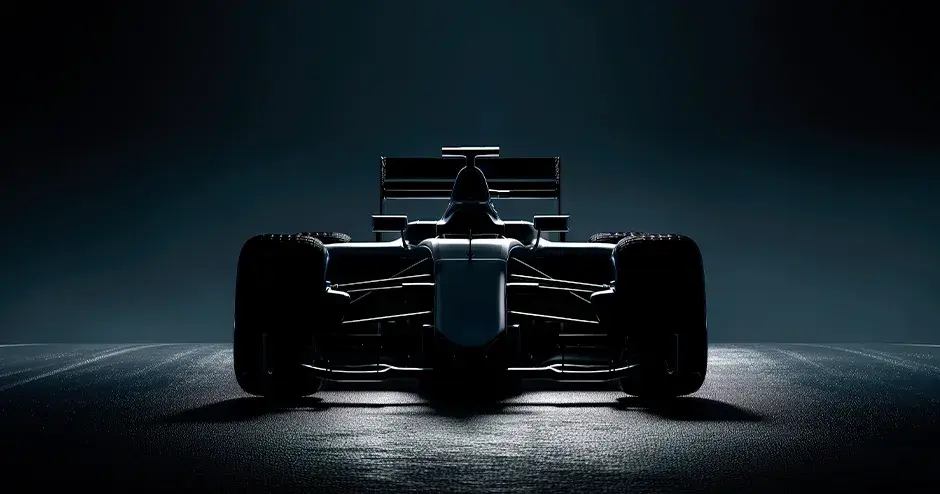 F1 car with intense lighting on a dark backround
